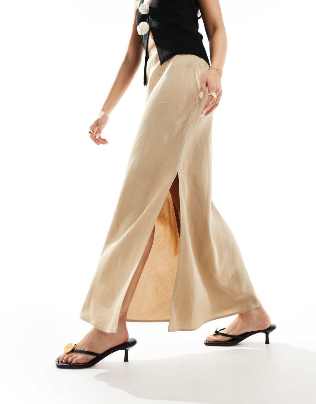 & Other Stories linen blend maxi skirt in beige Product Image