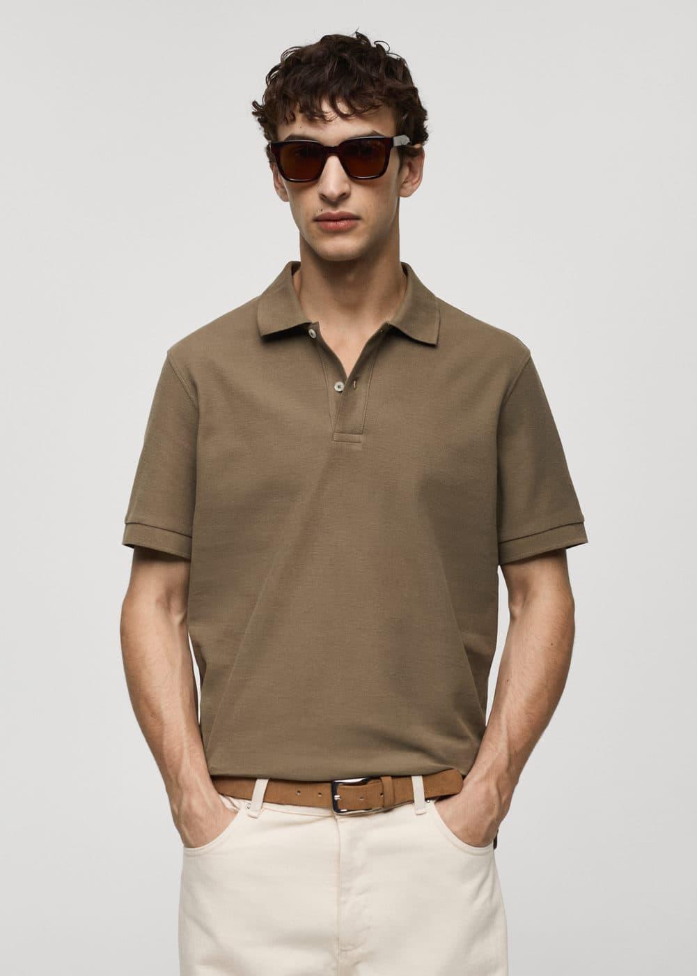 MANGO MAN - 100% cotton pique polo shirt olive greenMen Product Image