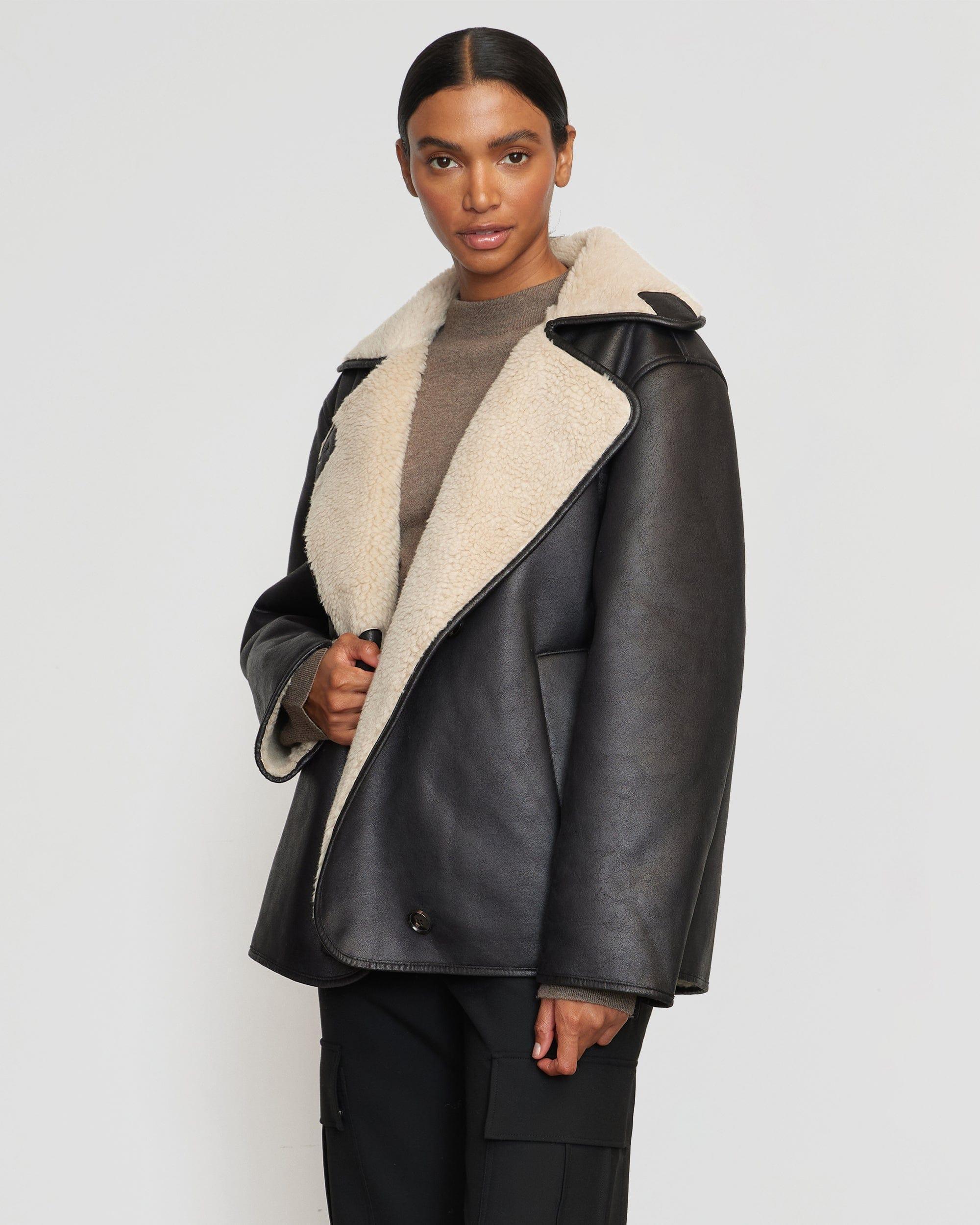 Alec Vegan Leather Shearling Coat Product Image