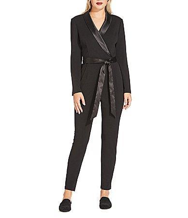 Adrianna Papell Stretch Shawl Collar Neck Long Sleeve Tuxedo Jumpsuit Product Image