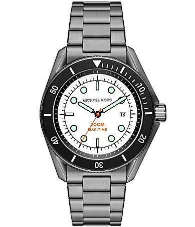 Michael Kors Mens Maritime Three-Hand Date Gunmetal Tone Stainless Steel Bracelet Watch Product Image