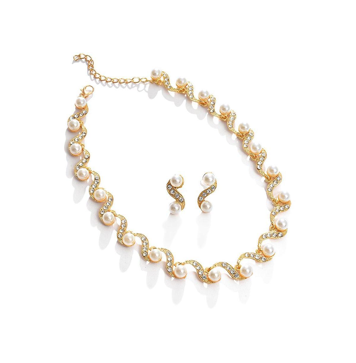 Sohi Womens Gold Pearl Swirl Necklace And Earrings (7-8 mm) (Set Of 2) Product Image