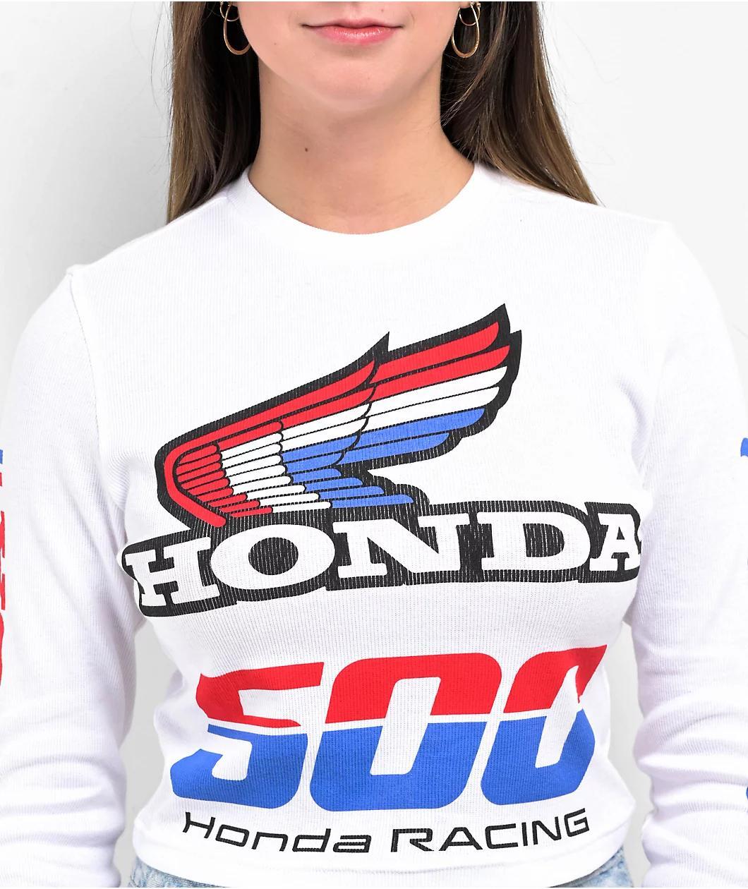 JT Racing x Honda Finish Line White Long Sleeve Crop T-Shirt Product Image