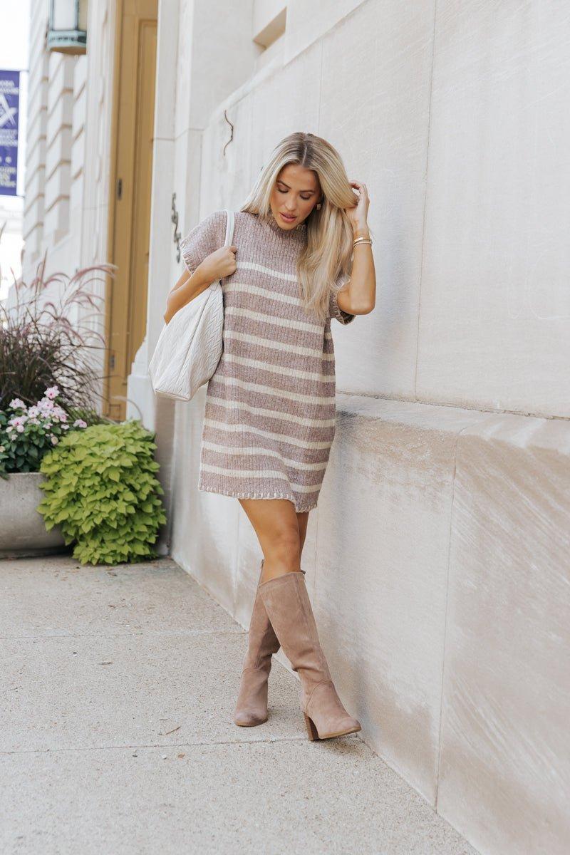 Mocha Striped Sweater Dress Product Image