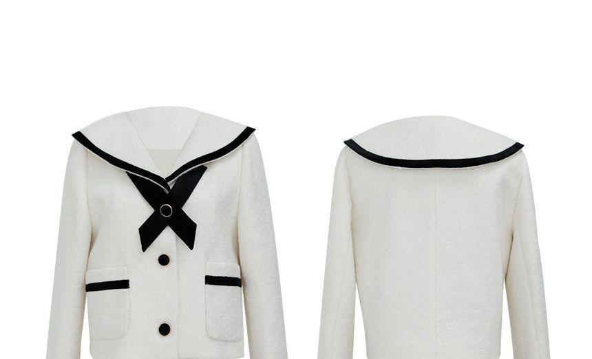 Set: Sailor Collar Contrast Trim Button-Up Jacket + Ribbon Brooch Product Image