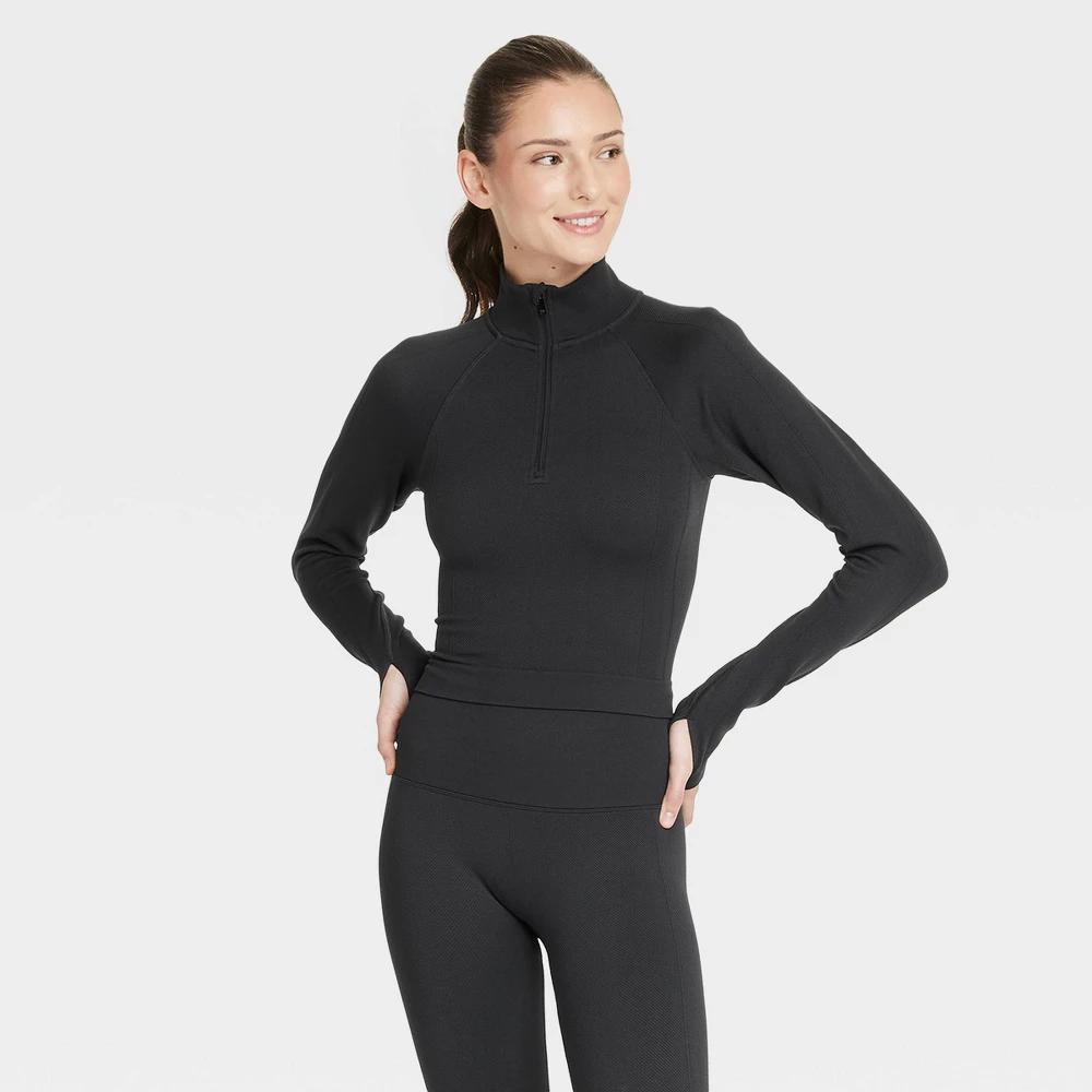 Womens Seamless 1/2 Zip Pullover Jacket - All In Motion Black XXL Product Image