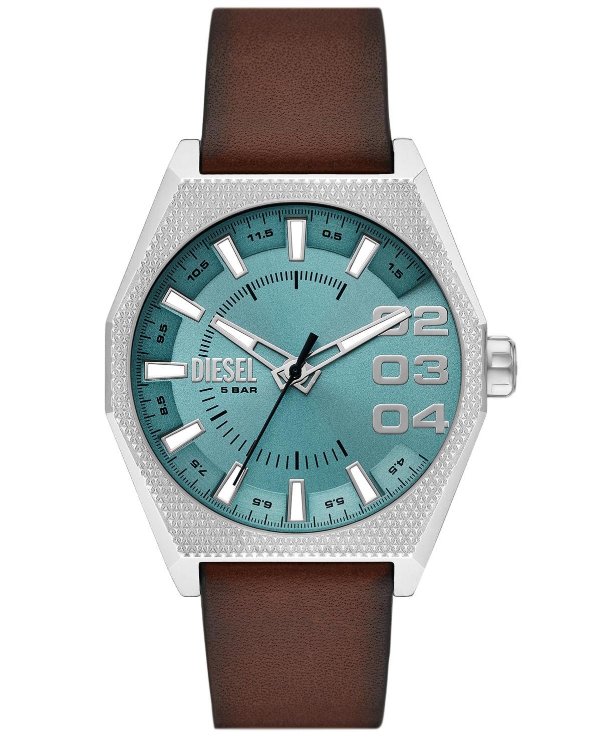 Diesel Mens Scraper Three-Hand Brown Leather Strap Watch Product Image