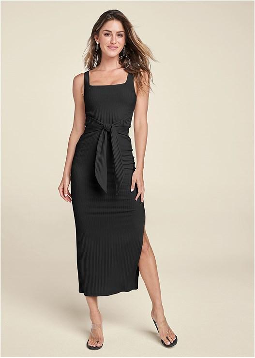 Square Neck Ribbed Midi Dress Product Image