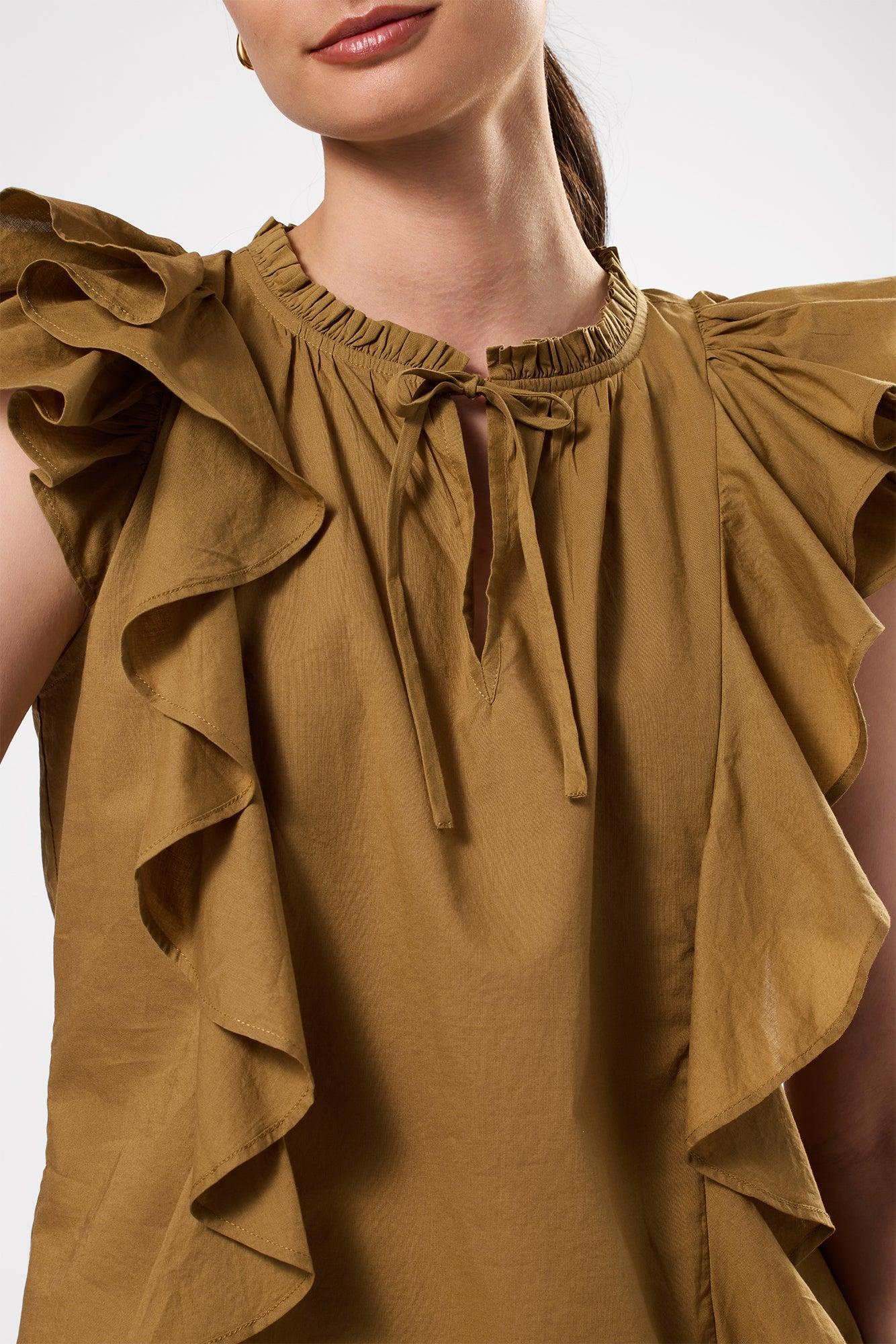 Ruffle Sleeve Top - Elm Product Image