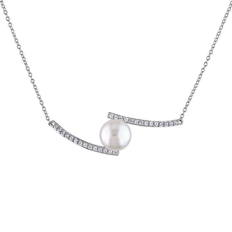 Stella Grace Freshwater Cultured Pearl & Lab-Created White Sapphire Bypass Necklace, Womens Product Image