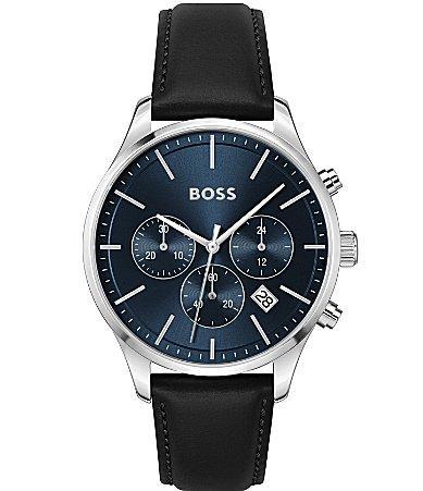 Hugo Boss Mens Avery Quartz Chronograph Black Leather Strap Watch Product Image