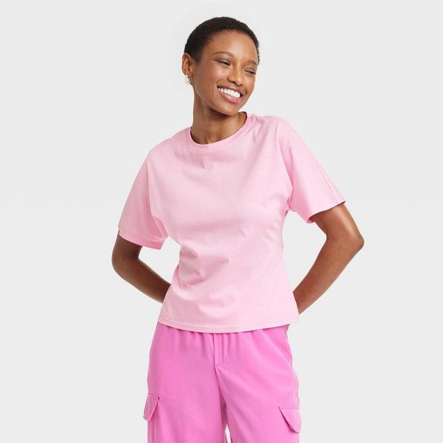 Womens Short Sleeve Bow T-Shirt - A New Day Pink XS Product Image