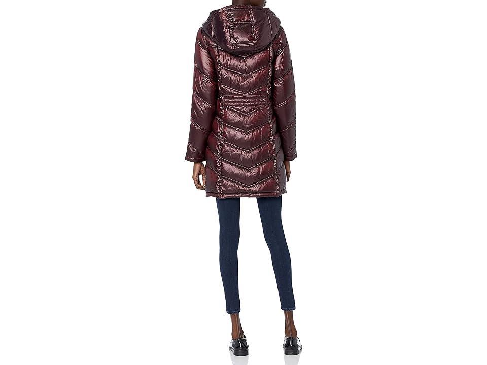 Calvin Klein Women's Hooded Chevron Packable Down Jacket (Standard and Plus) (Shine Wine) Women's Coat Product Image