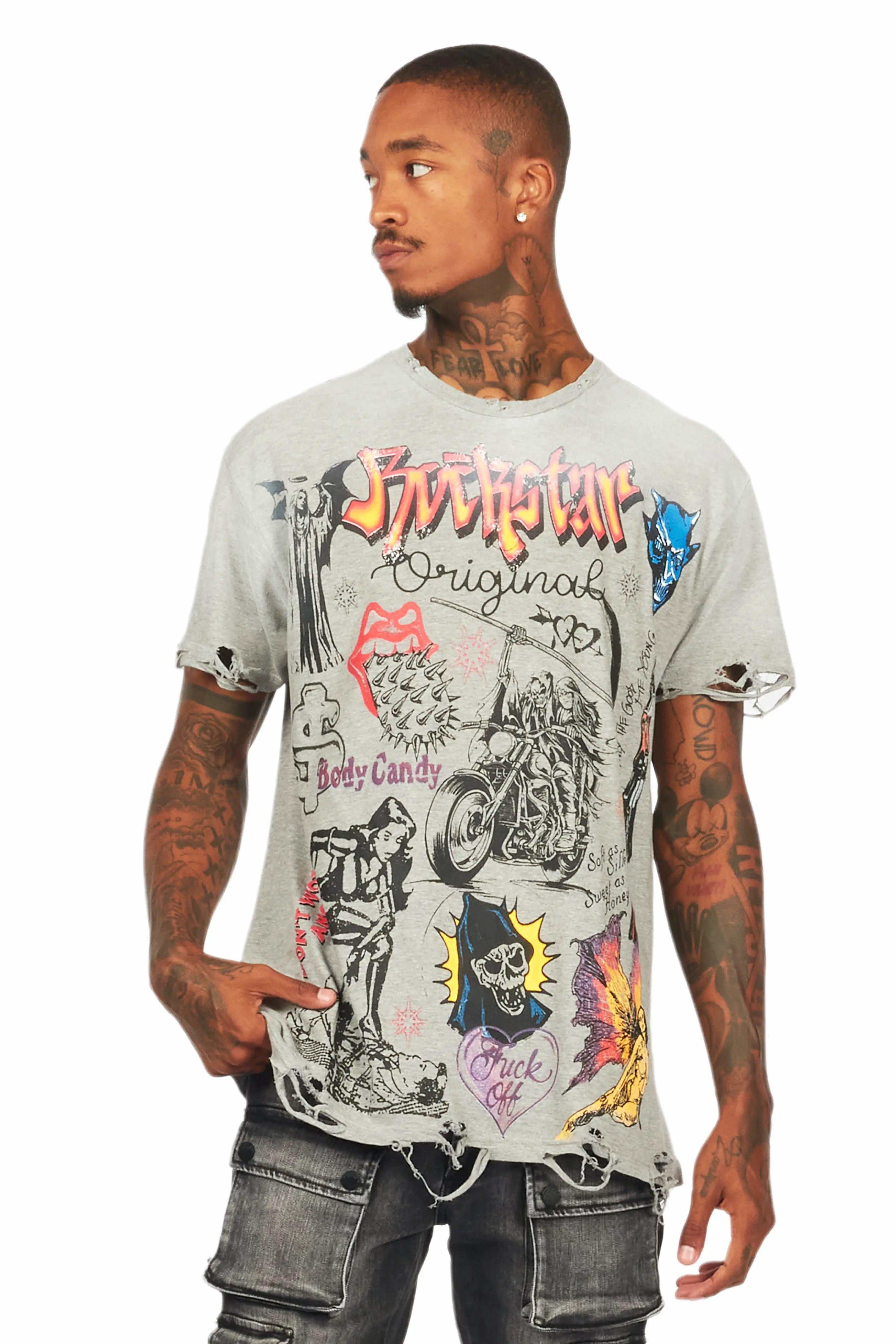 Shoota Heather Grey Oversized Graphic T-Shirt Male Product Image