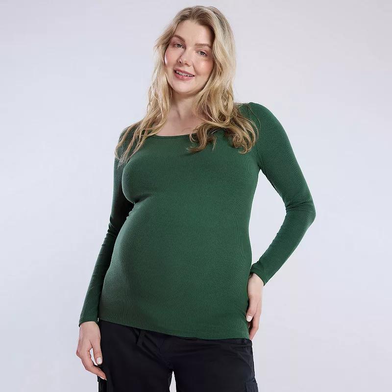 Maternity Motherhood Square Neck Long Sleeve Tee, Womens Brown Mousse Product Image