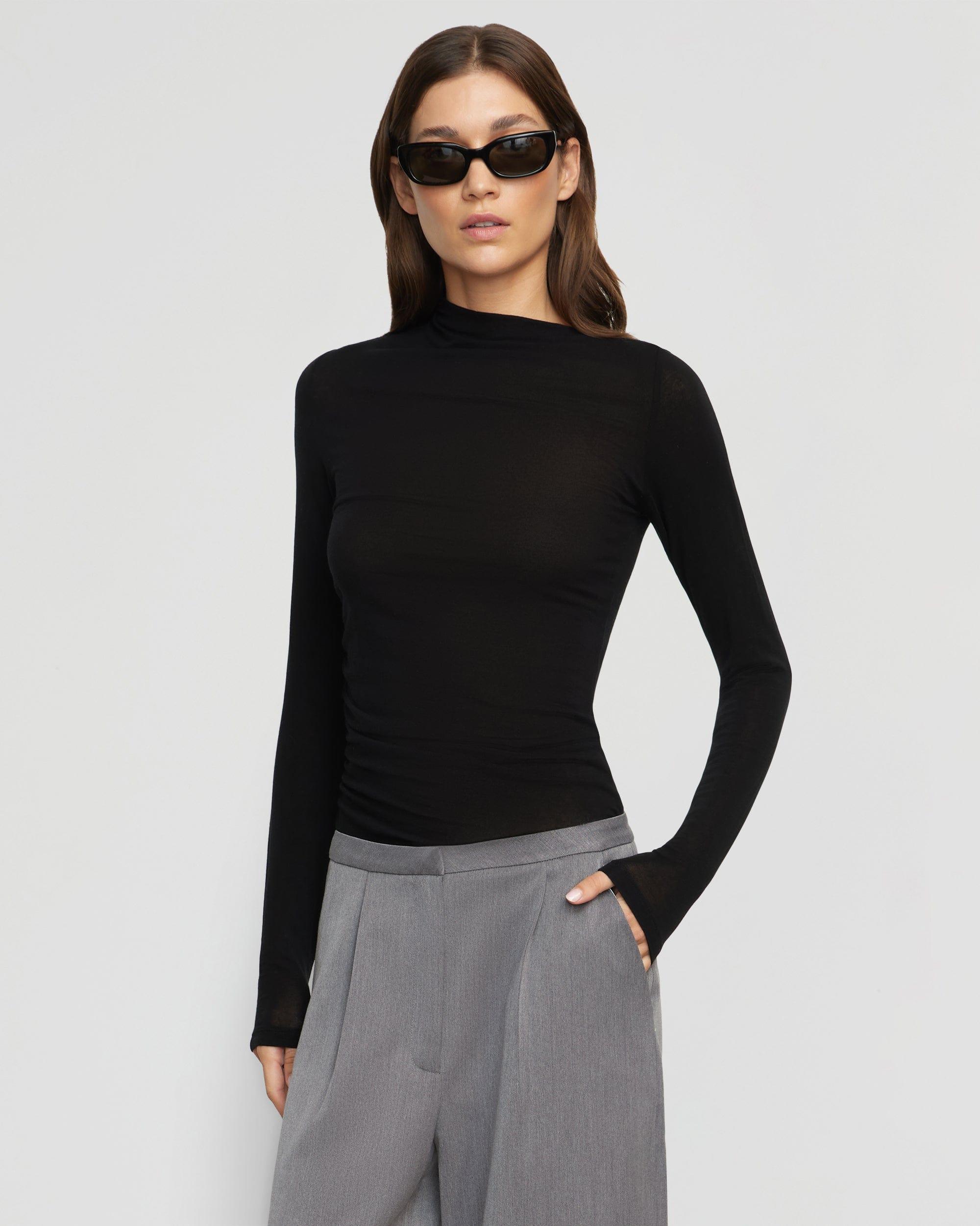 Vittoria Asymmetric-Neck Semi-Sheer Ruched Tee Product Image