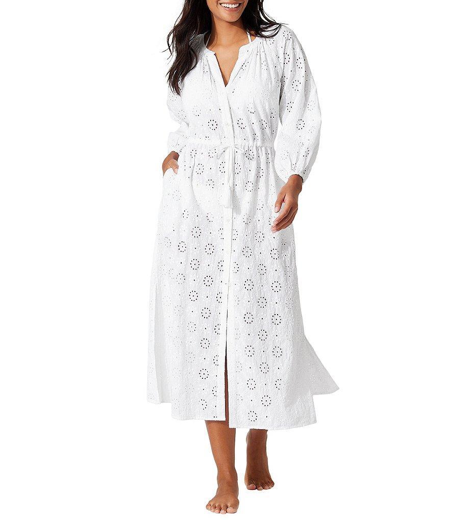 Tommy Bahama Eyelet Texture Split V-Neck Button Front Duster Swim Cover-Up Product Image