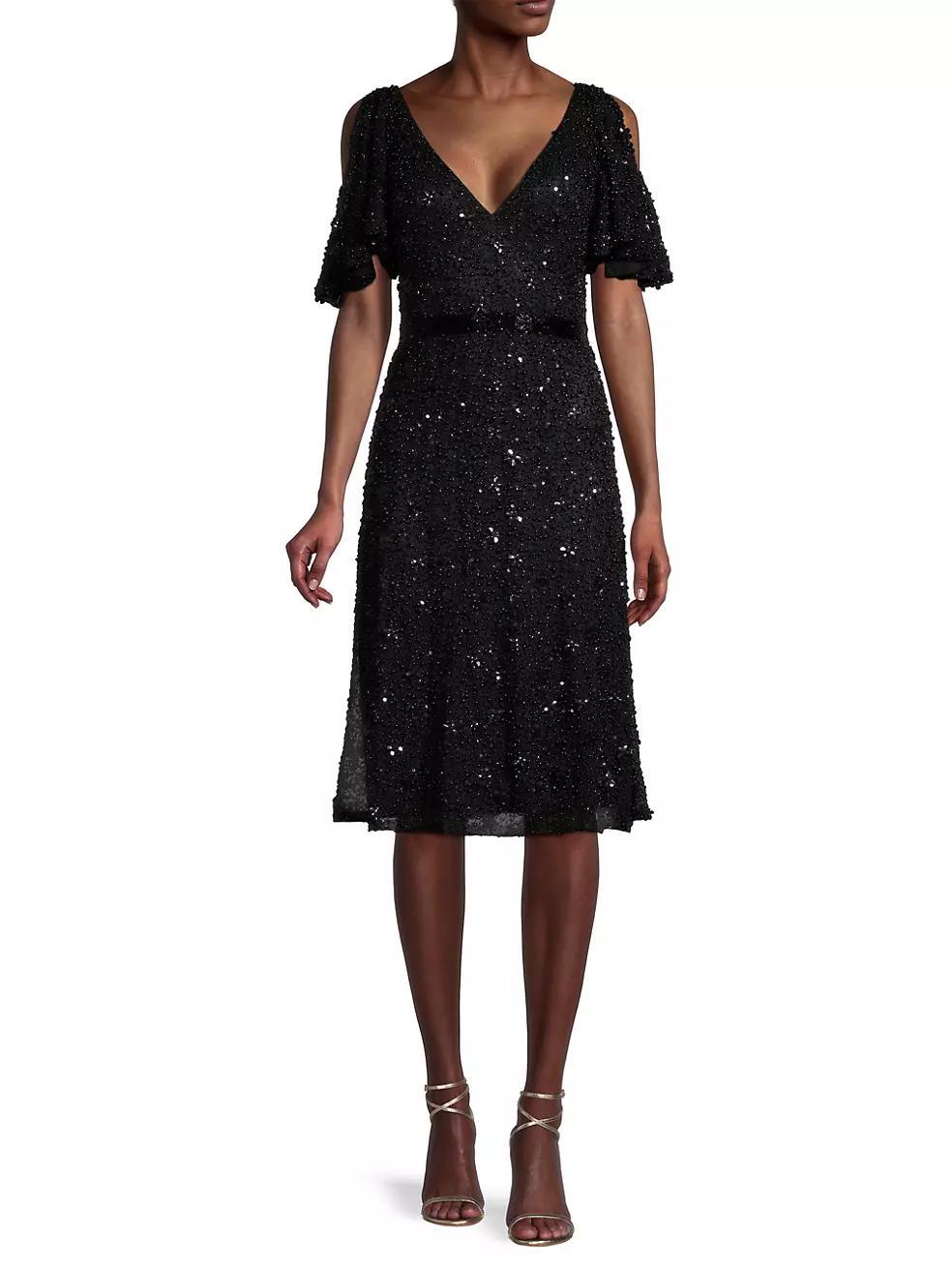 Butterfly-Sleeve Sequin A-Line Dress Product Image