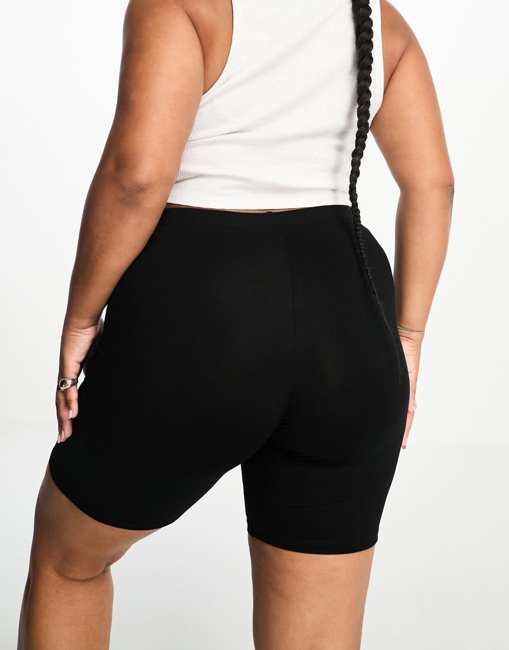 ASOS DESIGN Curve 2 pack basic legging shorts in black  Product Image