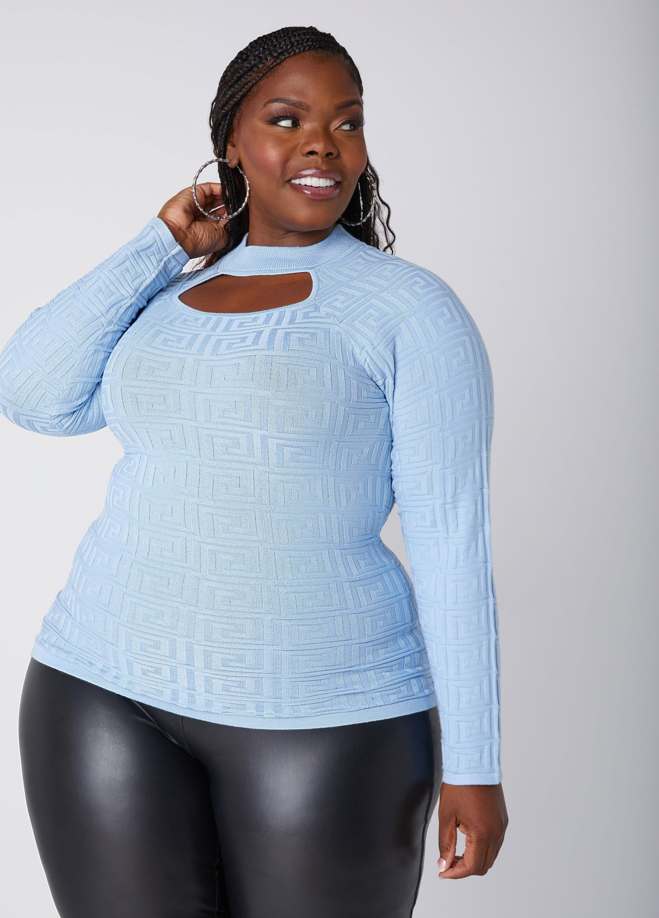 Plus Size Geo Jacquard Sweater Ashley Stewart Product Image