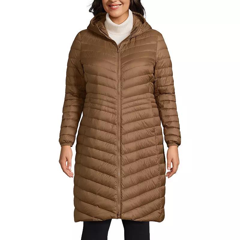 Plus Size Lands End Wanderweight Ultralight Packable Long Down Coat, Womens Rich Red Product Image