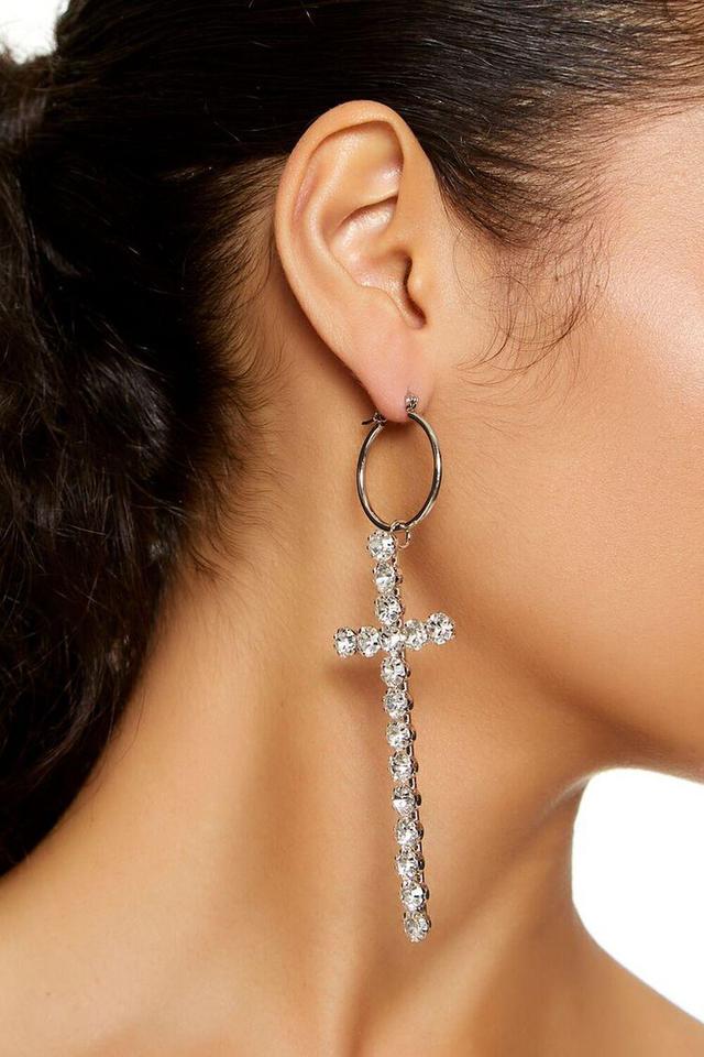 Rhinestone Cross Hoop Earrings | Forever 21 Product Image