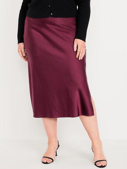 High-Waisted Satin Midi Slip Skirt Product Image