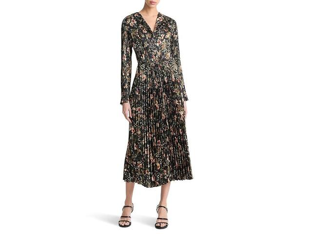 Vince Orchid Vine Pleated Long Sleeve Dress Night) Women's Dress Product Image