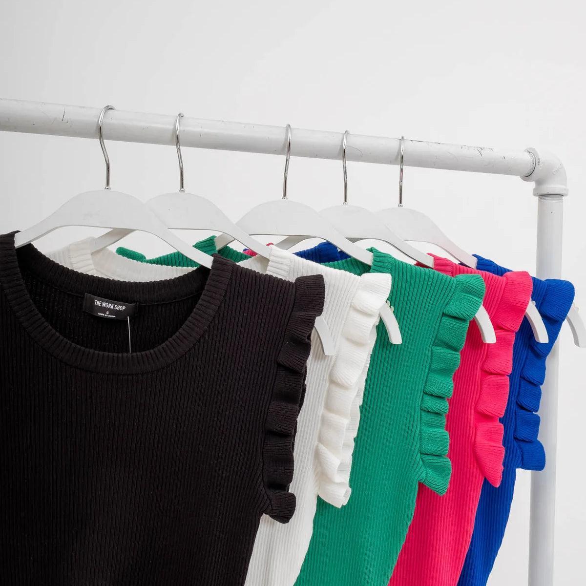 RUFFLE SLEEVELESS SWEATER KNIT TOP Product Image