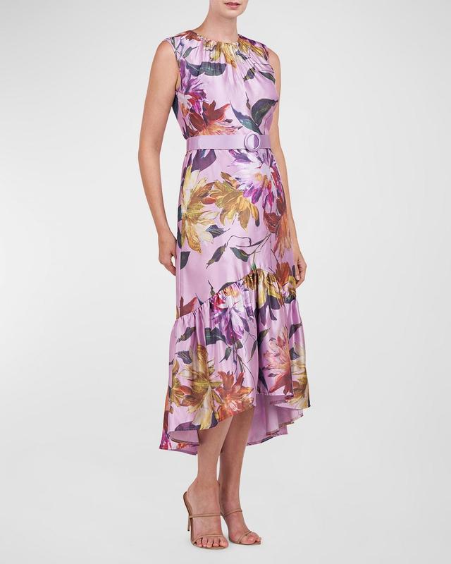 Beatrix Ruched Floral-Print High-Low Midi Dress Product Image