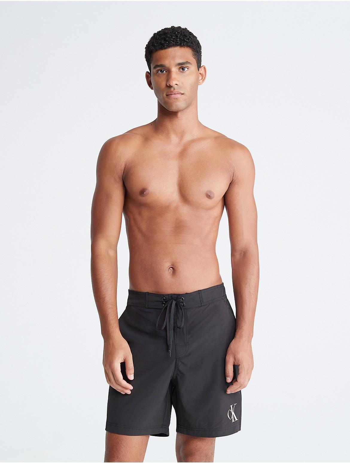 Calvin Klein Mens Monogram Logo Drawstring Swim Shorts - Black - XS Product Image