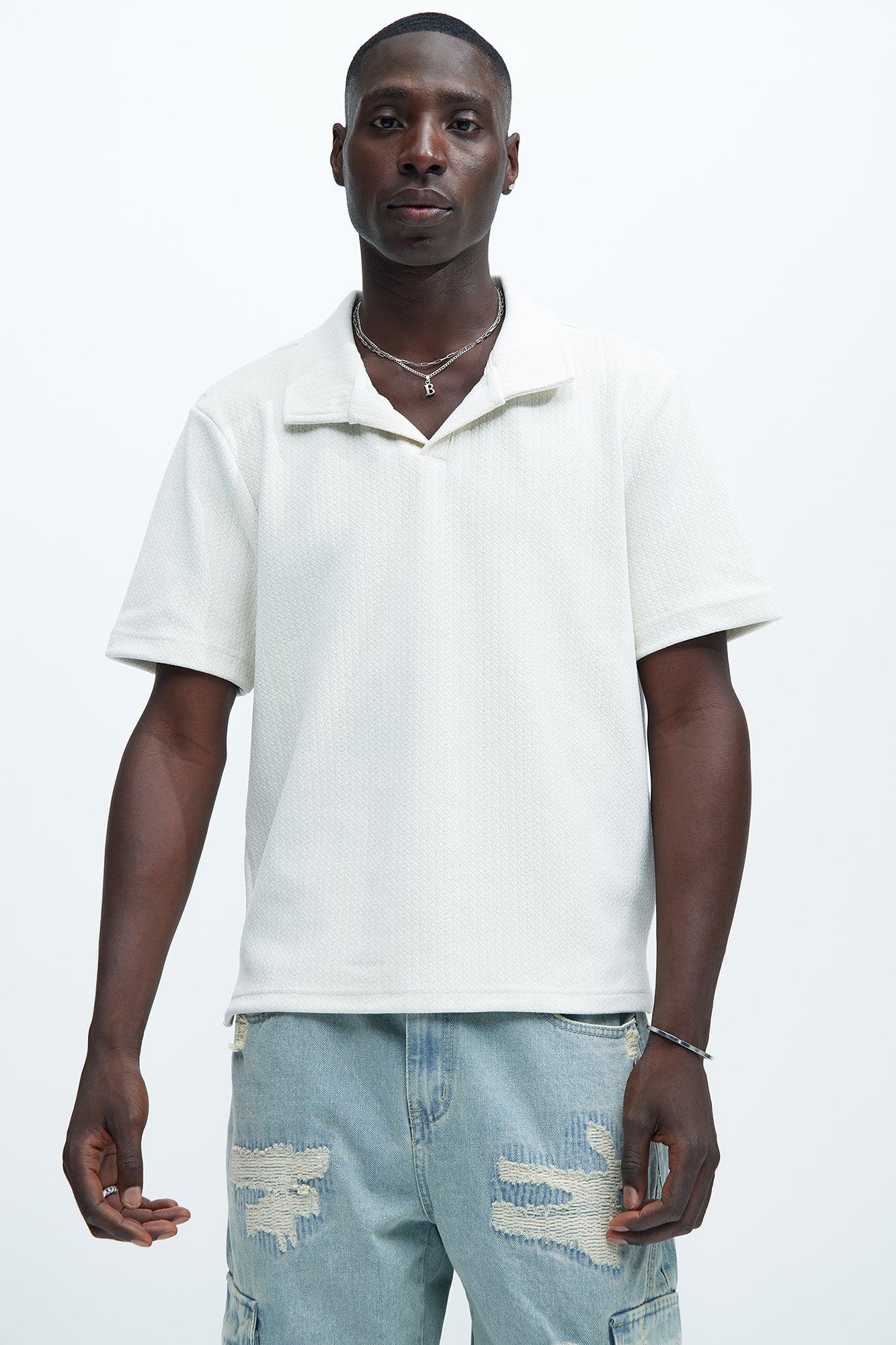 Dudley Textured Johnny Collar Shirt - Off White Product Image