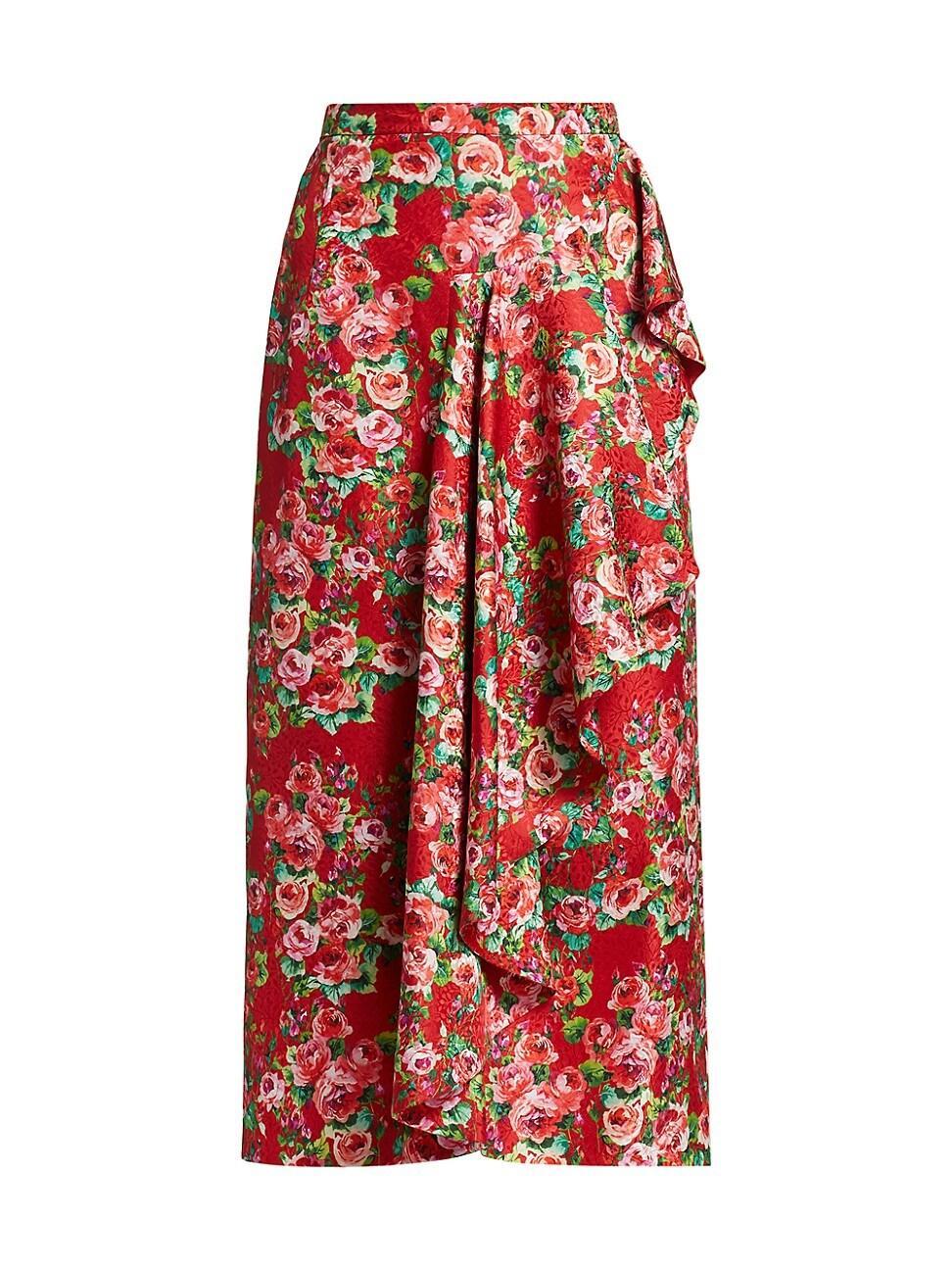 Womens Shirley Floral Silk Midi-Skirt Product Image