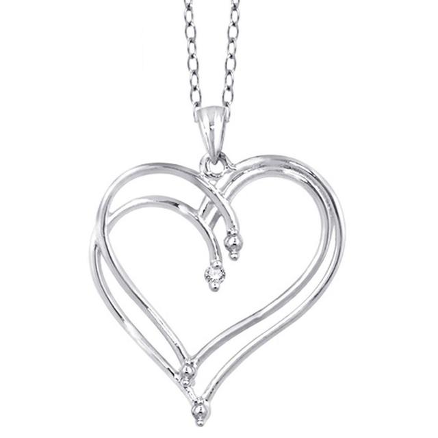 Womens Sterling Silver Round-Cut White Diamond Prong Set Double Heart Pendant 18) Product Image