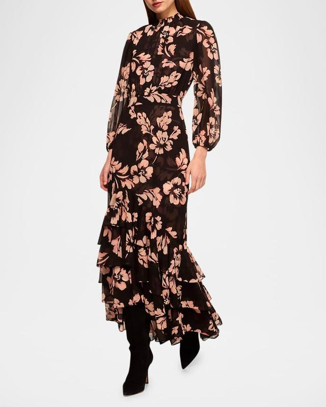 Aubrey Tiered Ruffle Floral Chiffon Maxi Dress Product Image