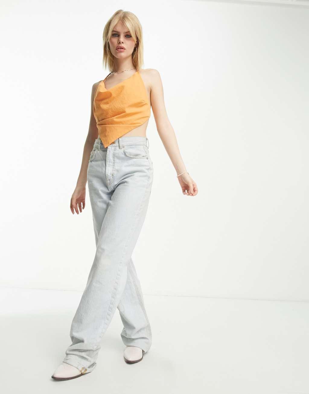 Emory Park asymmetric crop top in tangerine orange Product Image