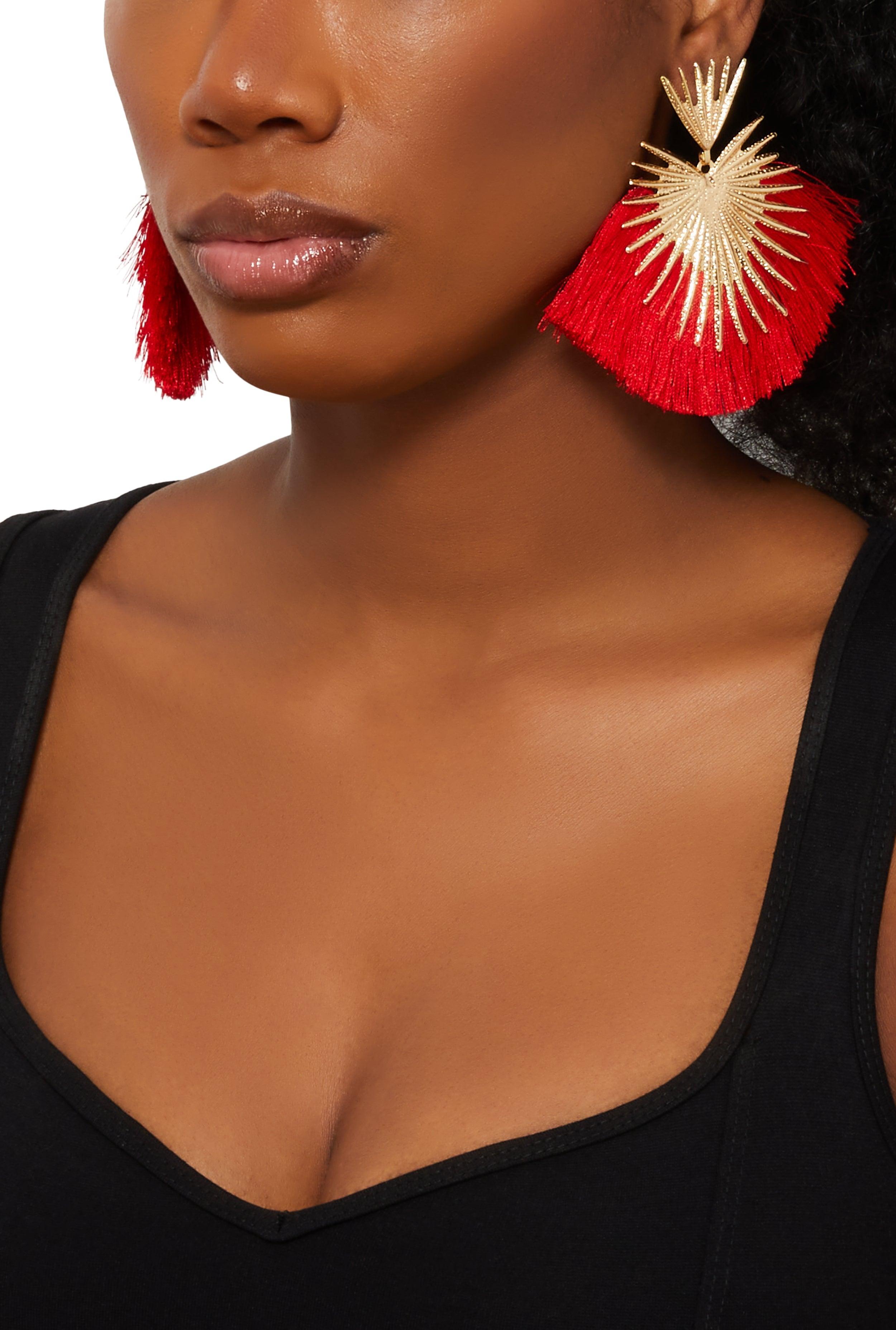 Womens Fringe Fan Drop Earrings Product Image