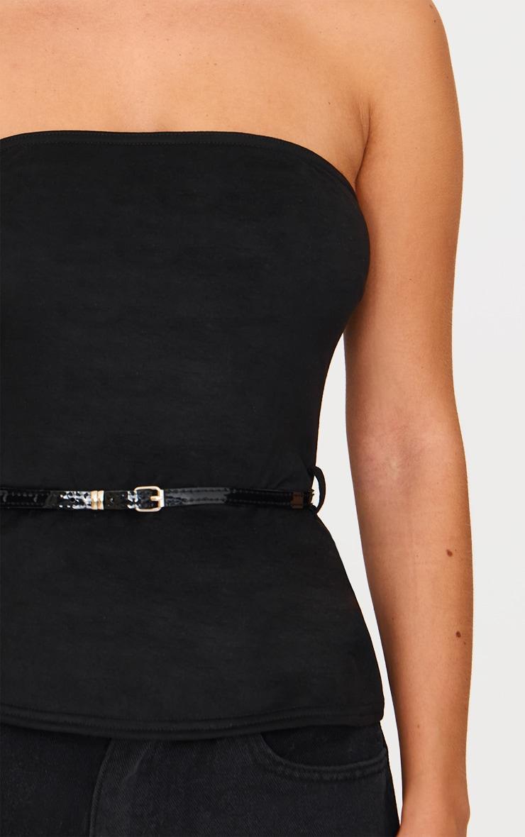 Black Faux Suede Bandeau Belt Detail Long Top Product Image