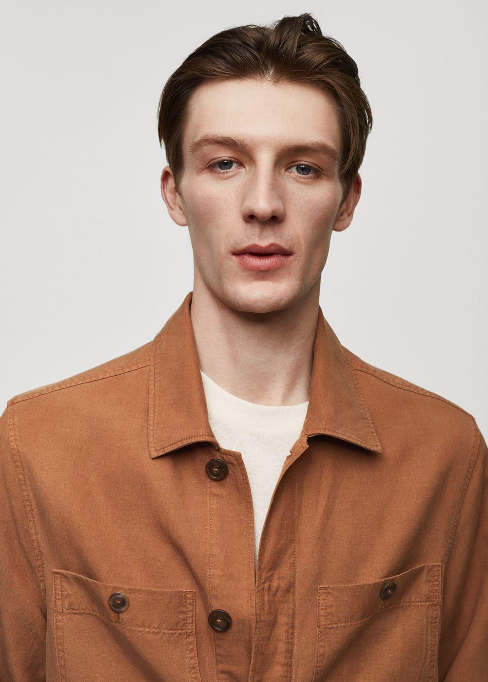 MANGO MAN - Slim-fit Tencel linen overshirt burnt orangeMen Product Image