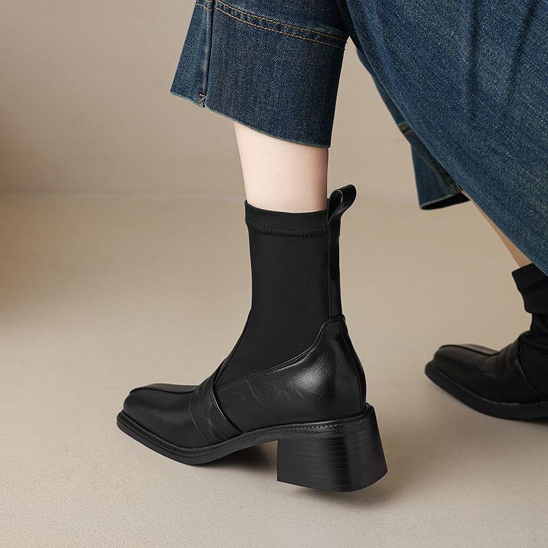 Square-Toe Chunky Heel Short Boots Product Image