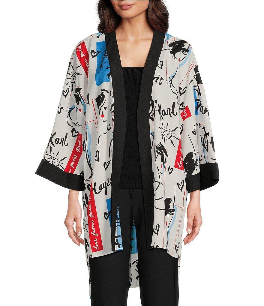 KARL LAGERFELD PARIS Printed Long Sleeve Open Front Jacket Product Image