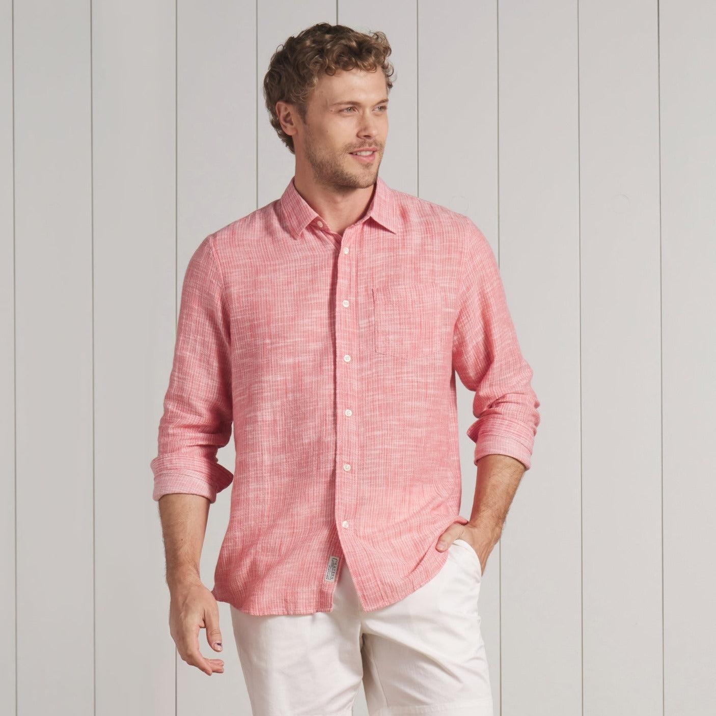 Madras Cottage Loom Chambray Shirt - Red Chambray Stripe Product Image