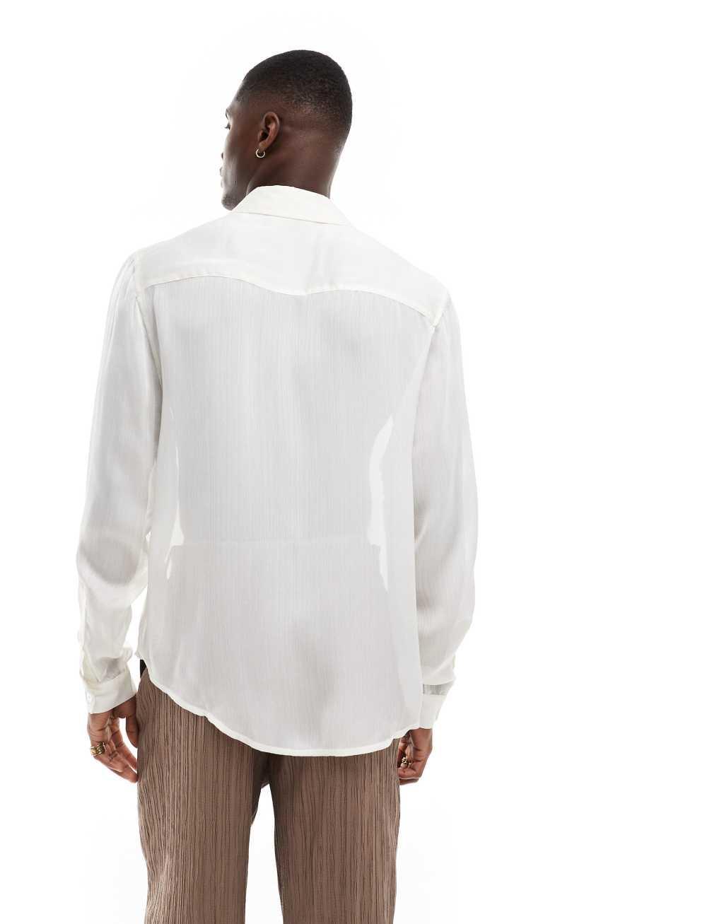 ASOS DESIGN relaxed low collared shirt with applique flowers in cream Product Image