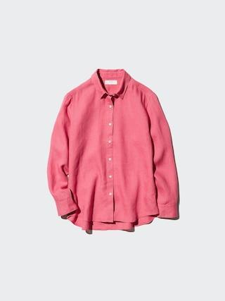 Womens Premium Linen Long Sleeve Shirt Pink XL UNIQLO US Product Image