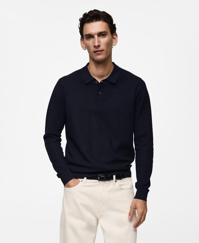 Mango Mens Long-Sleeved Structured Knitted Polo Shirt Product Image