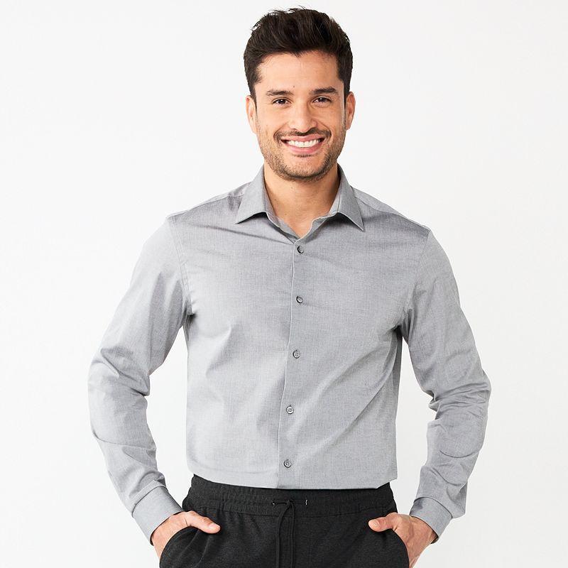 Mens Apt. 9 Premier Flex Solid Slim-Fit Wrinkle Resistant Dress Shirt Silver Product Image