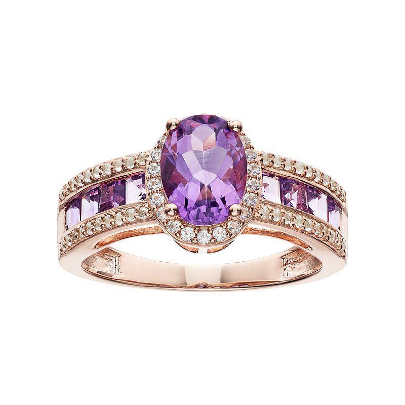 Sterling Silver Amethyst & Lab-Created White Sapphire Halo Ring, Womens Purple Product Image