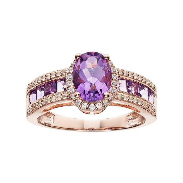 Sterling Silver Amethyst & Lab-Created White Sapphire Halo Ring, Womens Purple Product Image