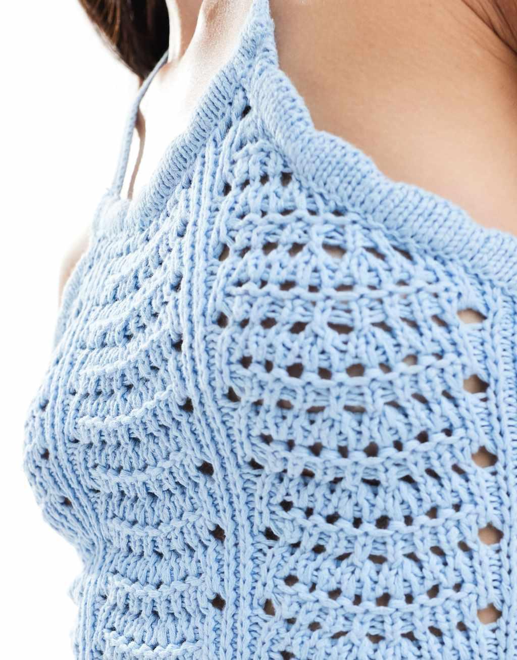 Vero Moda crochet halter top in light blue Product Image