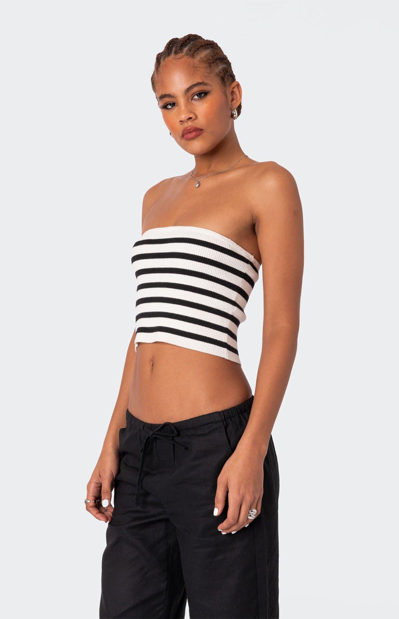 Edikted Women's Lexi Ribbed Tube Top in White/Black - product image